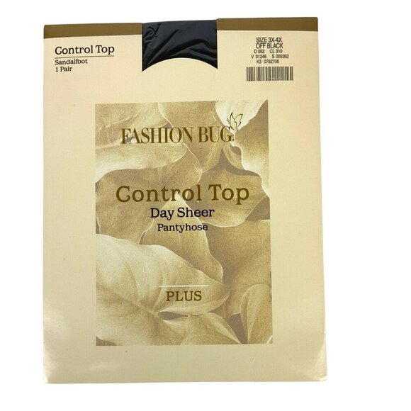 Fashion Bug Plus Size Control Top Day Sheer Pantyhose 3X-4X Off Black Sandalfoot - Picture 1 of 3